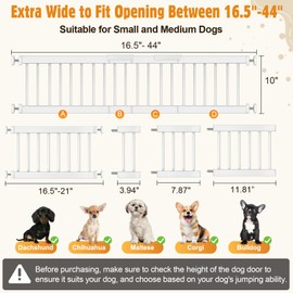 Metal Short Dog Gate - 16.5"-44" Adjustable Extra Wide, 10" Tall Pressure Mount Indoor Pet Gate, Easily Step Over Dog Gates with 3 Extension Kits, Small Puppy Gate for Doorways & Stairs