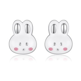 Hypoallergenic 925 Sterling Silver Animals Mushroom Stud Earrings Dog Bunny Pig Cow Otter Deer Ear Studs for Women (Rabbit 2)