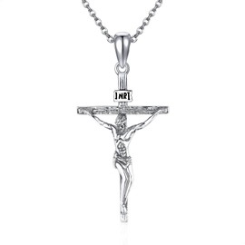Crucifix Chain 925 Sterling Silver Jesus Cross Necklace Catholic Crucifix Pendant Necklaces Religious Jesus Jewellery Christian Protection Birthday Gifts for Women Men Girls, Sterling Silver, No