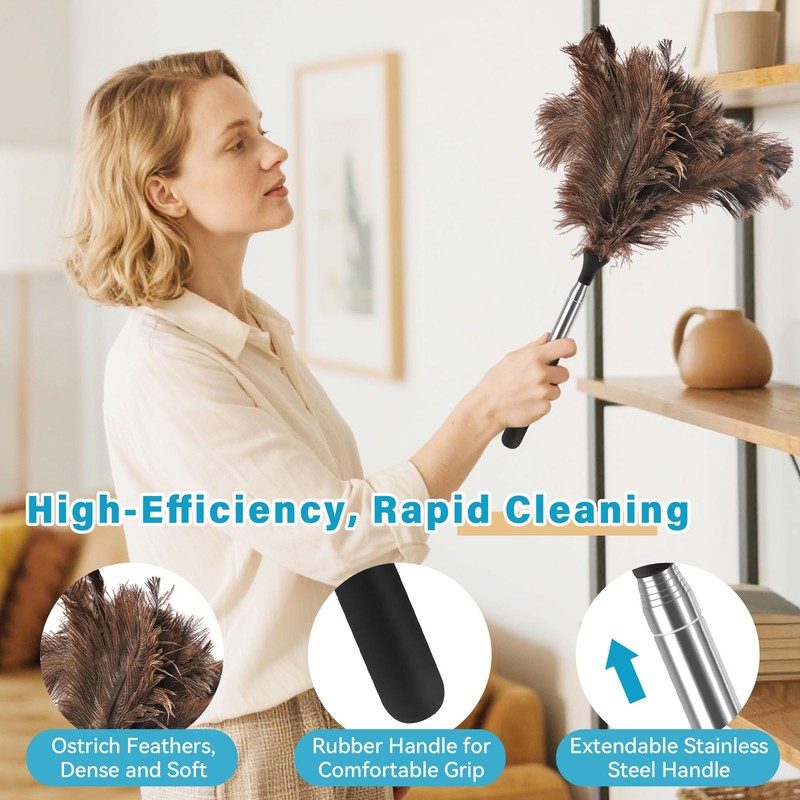 SYCEES Extendable Ostrich Feather Duster with Stainless Steel Handle