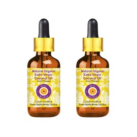 dve herbes Deve Herbes Natural Organic Extra Virgin Coconut Oil (Cocos nucifera) with Glass Dropper | Cold Pressed | Pure | For Diluting Essential oils | Hair, Skin & Massage | Lightweight| Unisex | 30ml X 2 (2 oz)