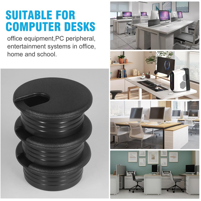 1-1/2" Black Desk Grommet, JTemgle Plastic Cable Hole Cover Computer