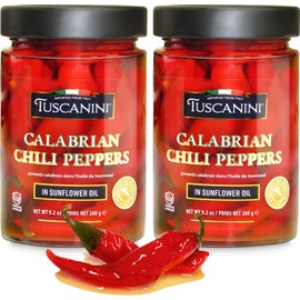 Tuscanini Italian Whole Calabrian Chili Peppers In Oil, 9.2oz (2 Pack) | Beautifully Red and Long Peppers | Nothing Artificial | Product of Italy | Kosher