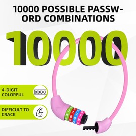 SPGOOD Bicycle Lock with Numbers for Children (10 x 650 mm), Anti-Theft Cable Lock Code Combination, Bicycle Combination Lock for Girls Boys, Bicycle Accessories, Children's Bicycle Lock (Pink)