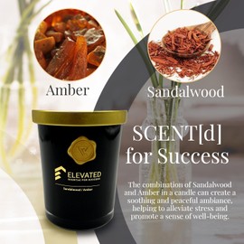 Elevated Scente[d] Amber & Sandalwood Candle | Soy Candles with Essential Oils | Glass Jar | 9.1oz Large | 70h Long Burning Time - Sandalwood and Amber Scented Candles for Home