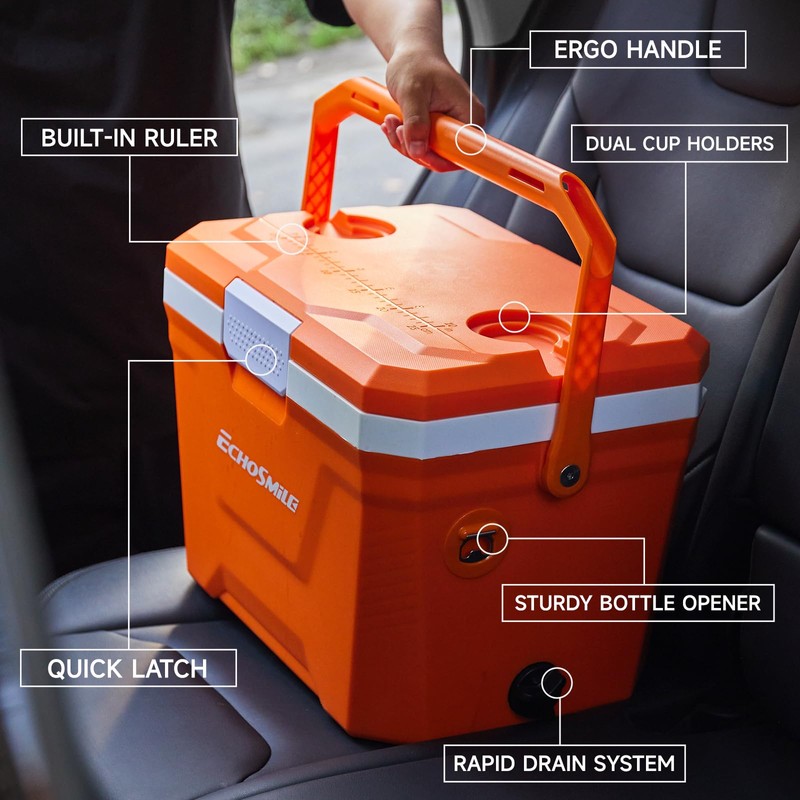 EchoSmile Portable Cooler 20L/21qt, Outdoor Insulated Ice Chest Box