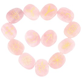 KYEYGWO Rose Quartz Witches Runes Set, Rune Stones with Engraved Gypsy Wiccan Pagan Symbol for Divination Meditation Healing