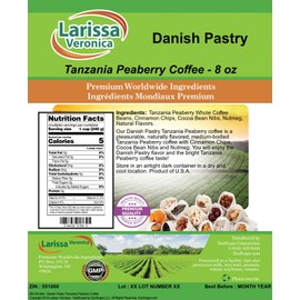 Danish Pastry Tanzania Peaberry Coffee (Gourmet, Naturally Flavored, Whole Coffee Beans) (8 oz, ZIN: 551000)