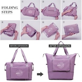 Large Foldable Travel Bag,Foldie Travel Duffel Bags Expandable Women Carry On Overnight Tote Handbag Weekender Sports Duffle,Folding Portable Tote Bags with Trolley Sleeve,Dry and Wet Separation