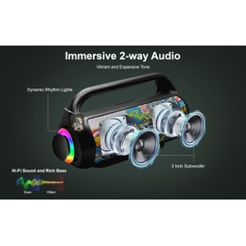 50th Anniversary of Hip Hop Bluetooth Speakers, Portable Wireless Speaker 40W Peak Power Boombox w HD Sound Lights, Water Resistant, 4H Playtime, TWS, BT 5.3, Outdoor, Home/Party/Beach/Travel/Camping