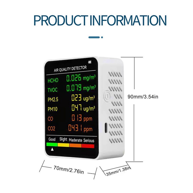 Air Quality Monitor Portable LCD Backlight Screen CO2 TVOC HCHO