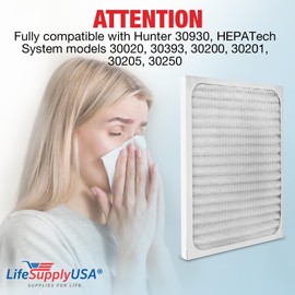 30930 True HEPA Filter Replacement Compatible with Hunter HEPAtech 30020, 30393, 30200, 30201, 30205, 30250, 30253, 30255 Air Purifiers by LifeSupplyUSA (1-Pack)