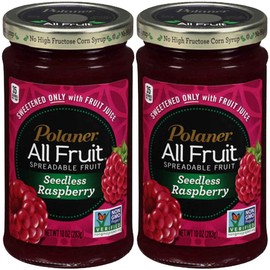 Polaner Raspberry All Fruit, Spreadable Fruit Raspberry, Sweetened Only With Fruit Juice, 10oz Glass Jar (Pack of 2, Total of 20 oz)