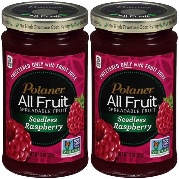 Polaner Raspberry All Fruit, Spreadable Fruit Raspberry, Sweetened Only With Fruit Juice, 10oz Glass Jar (Pack of 2, Total of 20 oz)