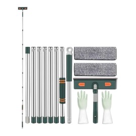 360° Rotating Window Cleaner Kit, Window Washing Squeegee, Telescopic Pole with Machine Washable Microfiber Cloth, Streak-Free for Car/Shower/High Windows