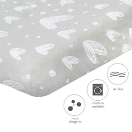 Biloban Crib Mattress Sheet Fitted, Cotton Crib Sheets Unisex, Extremely Soft Jersey Knit Egyptian Cotton Sheet for Standard Crib, Super Stretchy, Star and Heart Print