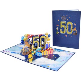 Yimofy Happy 50th Birthday Card Pop Up 50th Anniversary Greeting Card with Message Card and Envelope