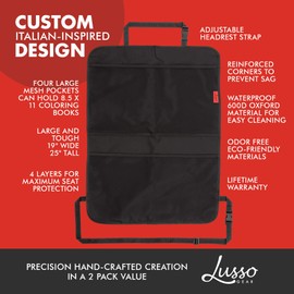 Lusso Gear Kick Mats (2 Pack) - Car Seat Back Protectors, Premium Waterproof Fabric, Reinforced Corners to Prevent Sag, and 4 Mesh Pockets for Large Storage (Gray)