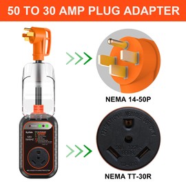 EyGde 50 Amp to 30 Amp RV Adapter with Surge Protector - Upgraded NEMA 14-50P Male to TT-30R Female Plug, 50A to 30A RV Circuit Analyzer Power Protection with Waterproof Cover for 30Amp Camper Trailer
