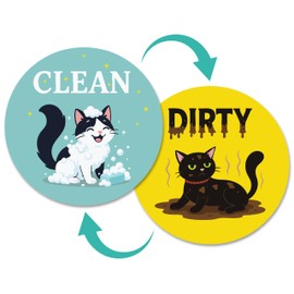 Dishwasher Magnet Clean Dirty Sign Funny - Double-Sided Clean/Dirty for Stainless Steel Dishwashers - Pet Magnetic Home and Kitchen Gadgets - Cute Cat