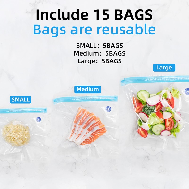 Handheld Food Vacuum Sealer with USB Charging, 15 Reusable Storage