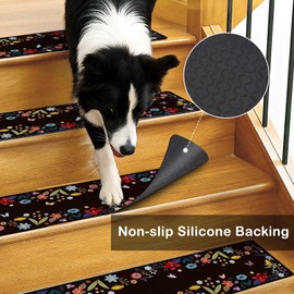 InIsaJace Stair Treads for Wooden Steps, 15 Pack Flower Stair Runners Covers Non Slip Indoor 8" X 30", Washable Carpet Rugs with Silicone Backing for Kids Elders and Dogs