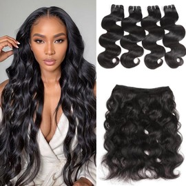 Human Hair Bundles Body Wave 4 Bundles Human Hair 100% Unprocessed 12A Grade Brazilian Hair Weave 4 Bundles Human Hair Extensions Natural Black 24 26 28 30 Inch