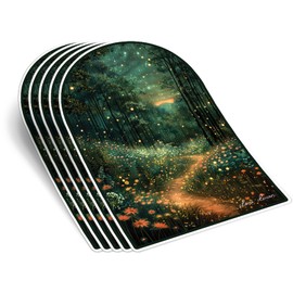(5Pcs) Fireflies in The Night Forest Sticker Adventure Mountain Nature Landscape Decal Waterproof Vinyl Stickers Adult for Laptop Kindle Car Tumbler Water Bottle Mug Phone Notebook - Size 3”x2”