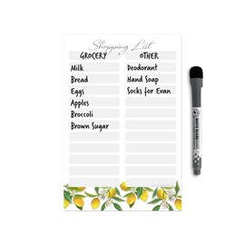 Dry Erase Shopping List Vinyl Sticker Decal Whiteboard by Glassboard Studio | Removable & Reusable | Magnetic Fine-Tip Marker Included (6 x 9 inches, Lemon Fresh)