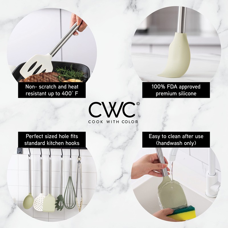COOK WITH COLOR Silicone Cooking Utensils, Kitchen Utensil Set, Easy