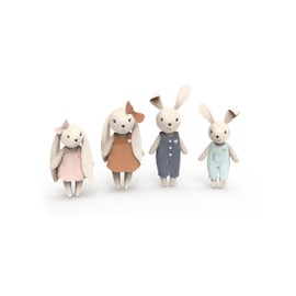 Speedy Monkey Rabbit Family Set – Miniature FSC Certified Linen Easter Bunny Figures with Parents & 2 Baby Rabbits – Pretend Play Doll House Family for Kids, Toddlers, Girls – Cute Dollhouse Decor Toy