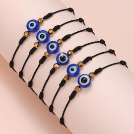 Cubahop 6PCS Simple Black Evil's Eye Lucky Bracelets Wax Line Woven Bracelet Best Friend Hand Accessories for Women and Girls (Black)