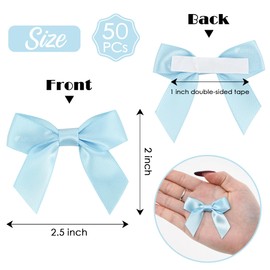 AIMUDI Baby Blue Satin Ribbon Bows 2" Self Adhesive Satin Bows for Gift Wrapping Premade Ribbon Bows with Double-Sided Tape for Making Crafts Baby Shower Birthday Party Wedding Decorations, 50 PCs