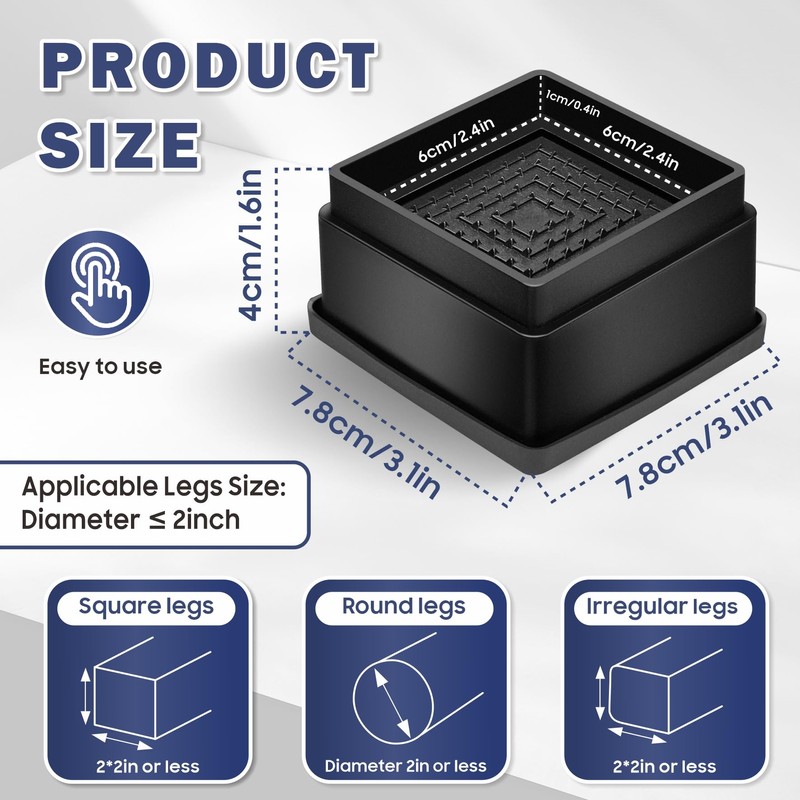 MixDora Bed Risers 1 Inch Square Stackable Furniture Risers Anti-Slip