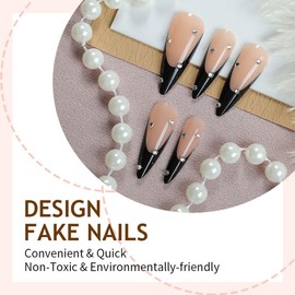 24Pcs Black French Tip Press on Nails Short LINMEIZAI with Rhinestones Design Fake Nails Press ons Nail Tips Glue on Nails Full Cover Acrylic Nail Kit False Nails Stickers Nail Art for Women Manicure