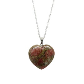 Gempires Unakite Heart Necklace, Heart Crystal Pendants, Gem stone Jewelry, Heart Gifts, 18 + 2 Inch Adjustable Silver Plated Chain, Gift for Her