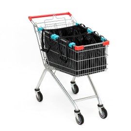 Handy Sandy 3 pc Reusable Universal Cart Bag, Grocery Shopping and Organizer Tote + Base Board (Black)