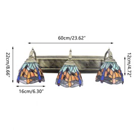 YIYIBYUS 3-Heads Dragonfly Wall Sconce Lamp Tiffany Wall Lamp Sconce Stained Glass Shade Wall Lamp Stained Glass Shade Vintage Wall Mount Lamp for Bedroom, Living Room and Hotel