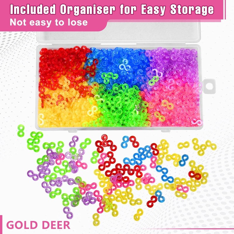 GOLD DEER 1000 Pack Rubber Band S Clips for Loom