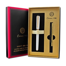 Cncrown Luxury Ballpoint Pen, 24k Gold Trim, Best Rollerball Pen Gift Set for Men and Women, Perfect for Signature Executive Office, Beautiful Pen Gift Box, Writing and Drawing (White)