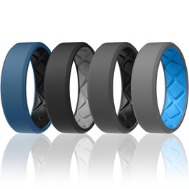 Egnaro Men's Silicone Rings, 7.5mm Wide 2.5mm Thick Rubber Wedding Bands For Him, Ergonomic Beveled Edge Two Tone Waterproof Workout Accessories