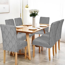 Alishomtll Stretch Chair Covers, Set of 4/6 Chair Covers, Universal for Swing Chairs, Leaf Jacquard Dining Room Chairs Cover, Removable Chairs, Protection for Kitchen, Banquet, Wedding, Party (Grey, 4