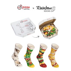 PIZZA SOCKS BOX - MIX Italian Hawaii Wegetarian Pizza - 4 pairs of Funny and NOVELTY Socks, Ideal for GIFT! Original and Unique, Funny Gadget| Cotton Rich Material, SIZE UK 7-11, Made in Europe