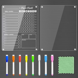 PigPotParty Clear Acrylic Magnetic Chore Chart and Blank Memo Whiteboard for Fridge, 2 Pack 9.5"x12" Dry Erase Board to Do List Meal Planner for Adult Teens Kids Family, Include 8 Markers & 1 Towel