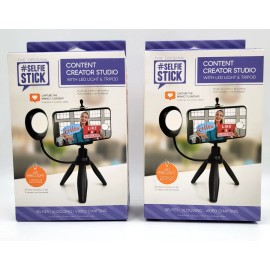 Selfiestick 2 Selfie Stick Tripod With LED Ring Light Content Creators Great for Light Boxes