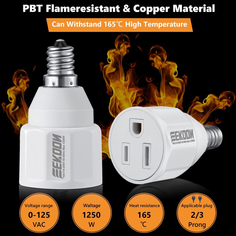 3 Prong Light Bulb Socket Adapter, Polarized Outlet, Light Socket
