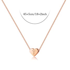 Mieoyue S925 Silver Tiny Heart Initial Necklace, 18" Letter Choker Necklace Fine Letter Jewelry for Women (T, Rose Gold)