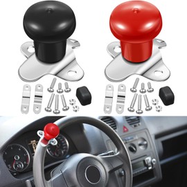 BBTO 2 Pack Steering Wheel Knob Spinner Universal Car Suicide Knob Power Handle Spinner Fit for Suicide Heavy Equipment Accessories for Tractor Trucks Boats Vehicles Car Suv(Black,Red)