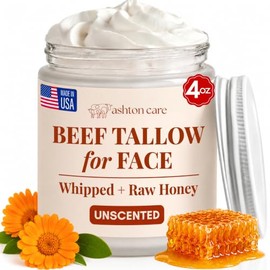 Whipped Beef Tallow and Honey Balm for Face - 4oz (Unscented) | Infused Calendula + Jojoba Oil | Day & Night Face Moisturizer | Handmade In Usa, Small Batch | For Dry, Sensitive Skin