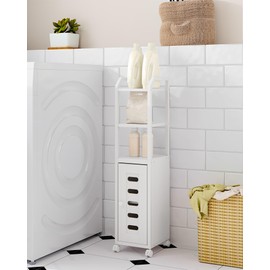 Hzuaneri Bathroom Storage Cabinet - Toilet Paper Storage Cabinet, Small Toilet Paper Holder with 4 Wheels, Bathroom Organizer with Adjustable Shelf, for Small Spaces, White BC04613W